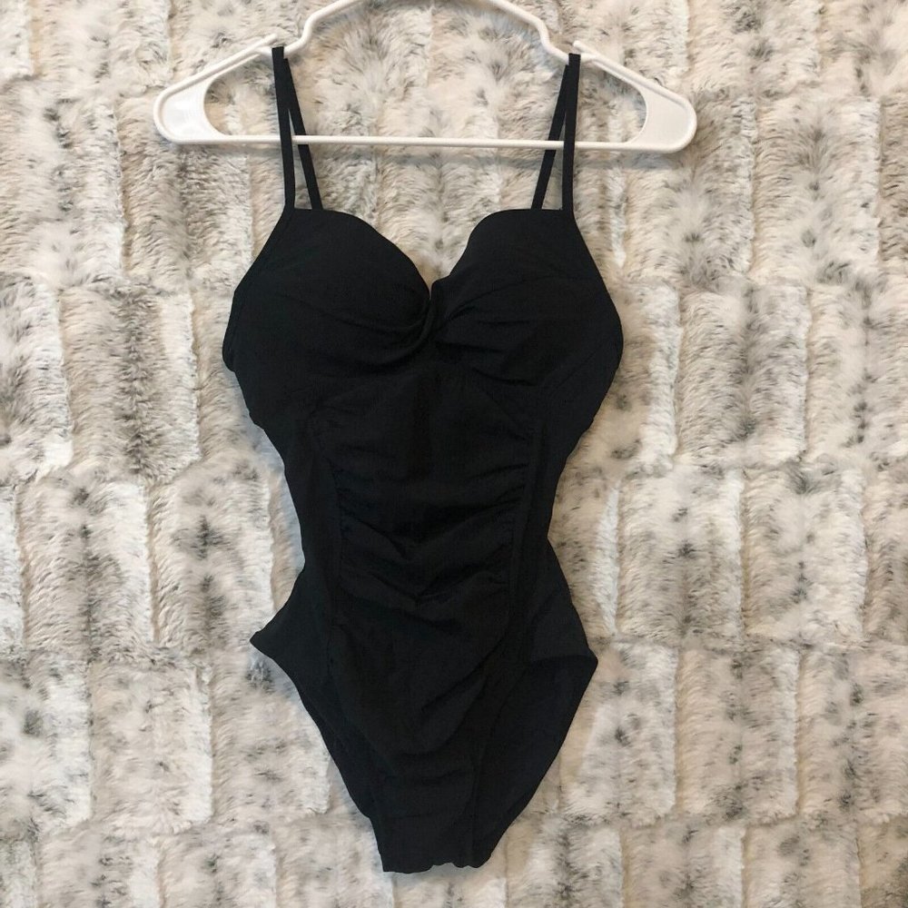Love Your Assets SPANX One Piece Swimsuit Size Small Black Twist front Push up